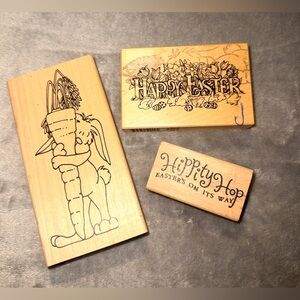 Easter Bunny Wood Stamp Trio
